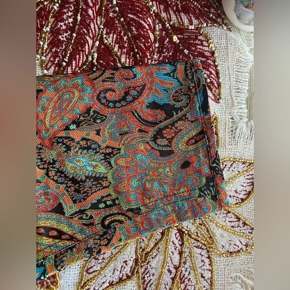 Chico's Jacket Womans Sz M Silk Blend Paisley Multicolor Metallic Button Pocket - Picture 10 of 16